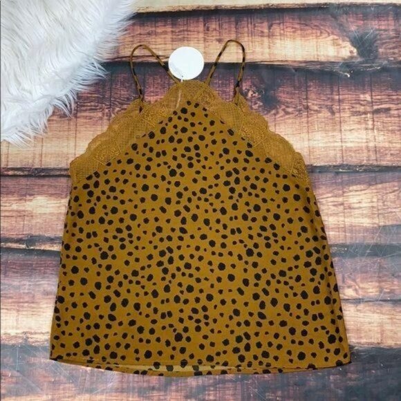 Spotted Leopard Lace Trim Cami Tank Top - Picture 5 of 6